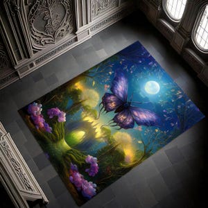 Moon Butterfly Rug | Luna Moth & Big Moon Design | Botanical Aesthetic Decor Rug | Insect-Inspired Home Area Carpet | Indoor Salon Rug
