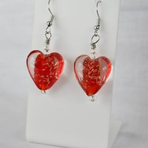Red Heart Dangle Earrings Handmade
