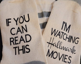 Cozy Hallmark Movie Socks – The Perfect Gift for Movie Lovers!/Hallmark Socks/If You Can Read This/Gifts for Her/Funny Socks/Movie Socks