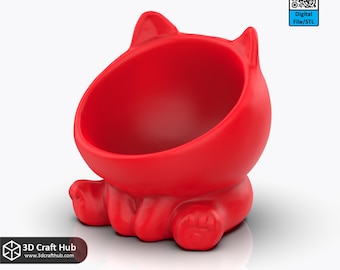 Cat Food Bowl STL | 3D Printed Kitten Feeder (Digital File)