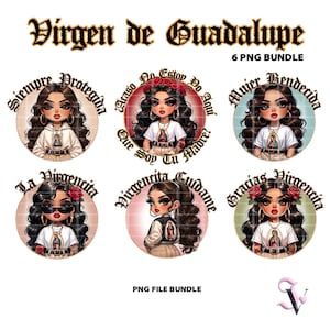 Pacchetto PNG Virgen de Guadalupe Chicana Old School Chola Chibi Style Design latino per sublimazione / download digitale