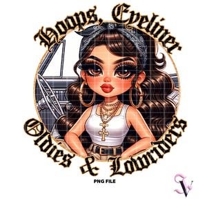 Lowrider Chicana PNG Old School Chola Chibi Style Latina Design for Sublimation | Digital Download