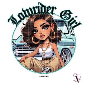Ragazza Lowrider Chicana PNG Chicano Lowrider Old School Chola Chibi Style Design Latina per Sublimazione / Download Digitale