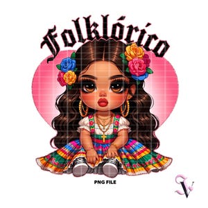 Folkloristisch Old School Chicana PNG Old School Chola Chibi-stijl Latina-ontwerp voor sublimatie | Digitale download