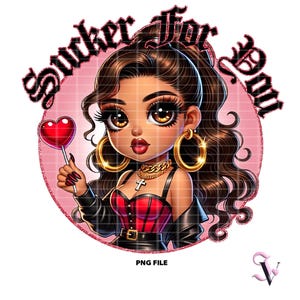 Chicana Valentine PNG Old School Chola Chibi Style Latina Design pour sublimation | Téléchargement numérique