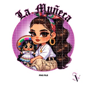 La Muneca Old School Chicana PNG Old School Chola Chibi-stijl Latina-ontwerp voor sublimatie | Digitale download