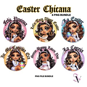 Easter Chicana PNG Bundle Feliz Pascua Old School Chola Chibi Style Latina Design for Sublimation | Digital Download
