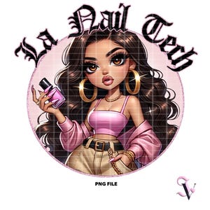 La Nail Tech Old School Chicana PNG Old School Chola Chibi Style Latina Design pour sublimation | Téléchargement numérique