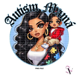 Autisme Mama Chicana png Moederdag Old School Chola Chibi-stijl Latina-ontwerp voor sublimatie | Digitale download