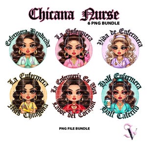 Chicana Verpleegkundige PNG-bundel Old School Chola Chibi-stijl Latina-ontwerp voor sublimatie | Digitale download