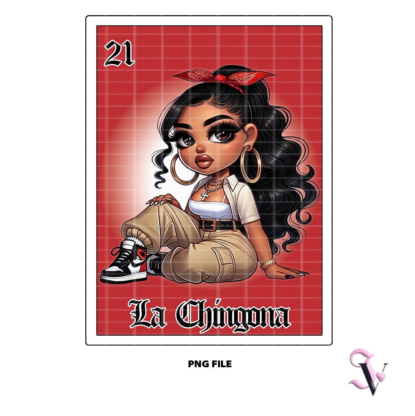 La Chingona Loteria Card: Chibi Latina PNG Design (digital