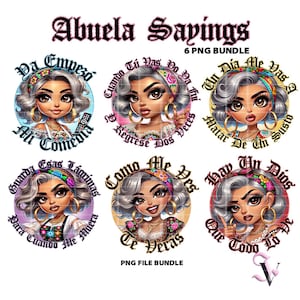 Paquete de refranes de abuela Chicana PNG Día de la Madre Estilo Chola Chibi de la vieja escuela Diseño latino para sublimación / Descarga digital