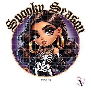 Temporada espeluznante Chicana Halloween PNG Refranes latinos Estilo chola chibi de la vieja escuela Diseño latino para sublimación / descarga digital