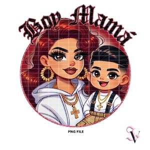 Jongen Mamá Chicana Mom PNG Moederdag Old School Chola Chibi-stijl Latina-ontwerp voor sublimatie | Digitale download
