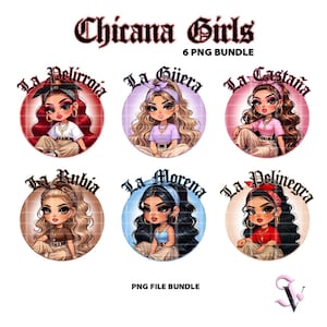 Paquete PNG de chicas chicanas, estilo chola chibi de la vieja escuela, diseño latino para sublimación/descarga digital