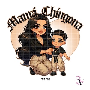 Mama Chingona Chicana Mom PNG Día de la Madre Chola Vieja Escuela Estilo Chibi Diseño Latino para Sublimación / Descarga Digital