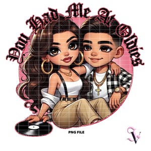 Chicana Valentine PNG Chicano Couple Old School Chola Chibi Style Latina Design voor sublimatie | Digitale download