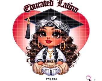 Educated Latina Graduation Chibi PNG: La Graduada Design (Digital Download)