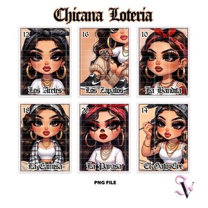 Chicana Loteria PNG Old School Chola Chibi Style Latina Design pour sublimation | Téléchargement numérique