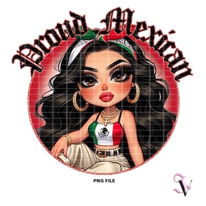 Fierté mexicaine PNG Indépendance du Mexique Old School Chola Chibi Style Latina Design pour sublimation | Téléchargement numérique