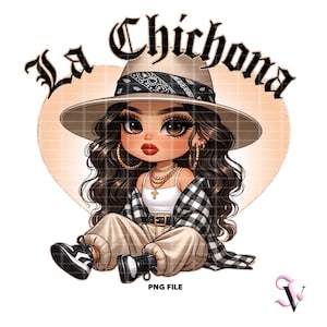 La Chichona Old School Chicana PNG Old School Chola Chibi Style Latina Design pour Sublimation | Téléchargement numérique