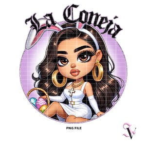 Chicana Pasen PNG Feliz Pascua Old School Chola Chibi-stijl Latina-ontwerp voor sublimatie | Digitale download