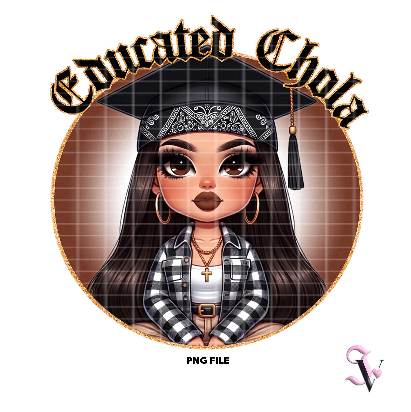 Educated Chola Chicana Graduation PNG Chibi Style Latina Design for Sublimation | Digital Download