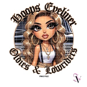 Lowrider Chicana PNG Old School Chola Chibi Style Diseño Latino para Sublimación / Descarga Digital