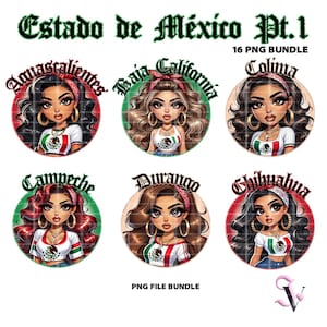 Estado de México Chicana PNG Bundle Mexicana Chibi Style Latina Design for Sublimation | Digital Download