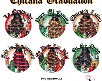Chicana Graduation PNG Bundle La Graduada Chibi Style Latina Design for Sublimation | Digital Download