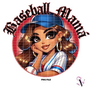 Baseball Mama Chicana PNG Fête des Mères Chola Chibi Style Old School Design Latina pour Sublimation | Téléchargement numérique