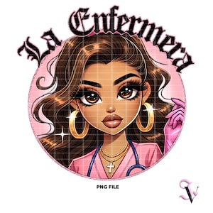 La Enfermera Chicana Nurse PNG Old School Chola Chibi Style Latina Design pour sublimation | Téléchargement numérique