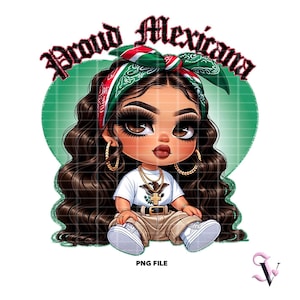 Fier Mexicana PNG Indépendance mexicaine Style Chola Chibi Old School Design Latina pour sublimation | Téléchargement numérique