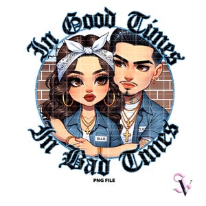 Couple chicano PNG dictons latinos Old School Chola Chibi Style Latino Design pour sublimation | Téléchargement numérique