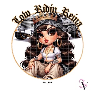 Lowrider Chicana PNG Old School Chola Chibi Style Diseño Latino para Sublimación / Descarga Digital