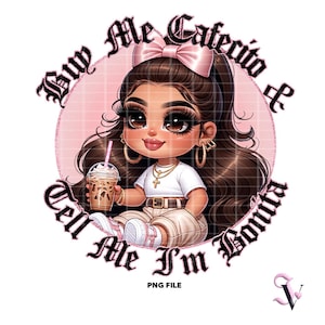 Chicana png Cafecito en Chisme Old School Chola Chibi-stijl Latina-ontwerp voor sublimatie | Digitale download
