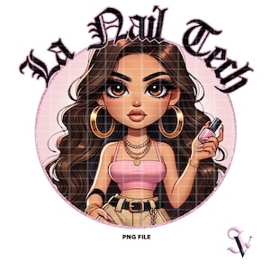 La Nail Tech Old School Chicana PNG Old School Chola Chibi Style Latina Design pour sublimation | Téléchargement numérique