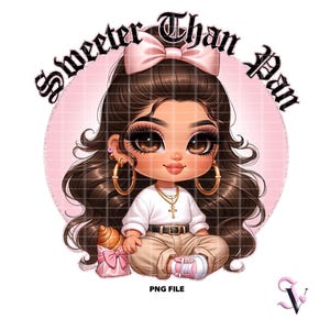 Sweeter Than Pan Chicana PNG Cafecito y Chisme Old School Chola Chibi Style Latina Design pour Sublimation | Téléchargement numérique