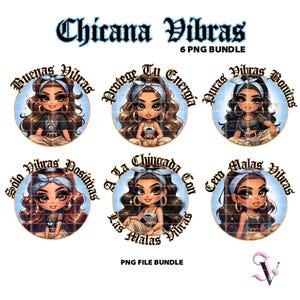 Ensemble Chicana Vibras PNG Evil Eye Old School Chola Chibi Style Latina Design pour Sublimation | Téléchargement numérique