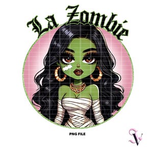 La Zombie Chicana Halloween PNG Old School Chola Chibi-stijl Latina-ontwerp voor sublimatie | Digitale download