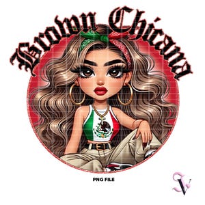 Chicana brune PNG style latina indépendance mexicaine Old School Chola Chibi pour sublimation | Téléchargement numérique