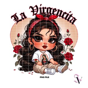 La Virgencita Old School Chicana PNG Virgen de Guadalupe Old School Chola Chibi Style Latina Design pour Sublimation | Téléchargement numérique