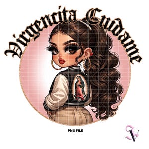 Virgencita Cuidame Chicana PNG Virgen de Guadalupe Old School Chola Chibi-stijl Latina-ontwerp voor sublimatie | Digitale download