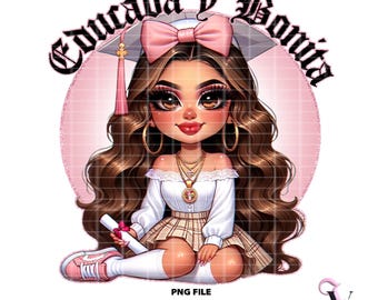 La Graduada Coquette Chicana Graduation PNG Educada y Bonita Chibi Style Latina Design for Sublimation | Digital Download