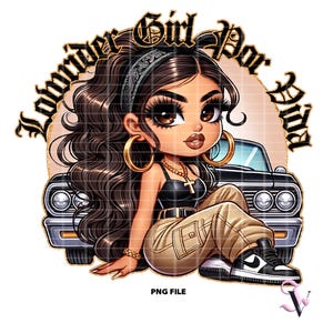 Lowrider Girl Por Vida Chicana Chicano Lowrider Chibi-stijl Latina-ontwerp voor sublimatie png PNGEgg Digitale download