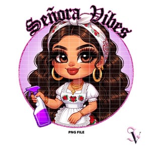 Senora Vibes Chicana Mom PNG Moederdag Old School Chola Chibi-stijl Latina-ontwerp voor sublimatie | Digitale download