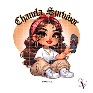Chancla Survivor Chicana Mom png Moederdag Old School Chola Chibi-stijl Latina-ontwerp voor sublimatie | Digitale download