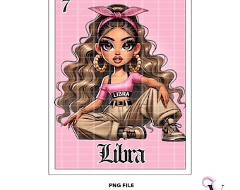 Carta della Loteria della Bilancia: Zodiaco Chicana, Stile Chibi (Download Digitale)