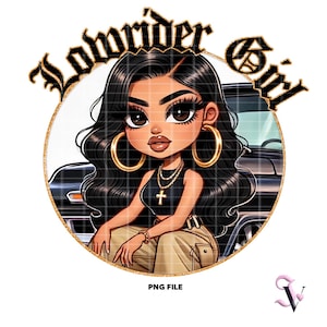 Lowrider Girl Chicana PNG Chicano Lowrider Old School Chola Chibi Style Latina Design pour Sublimation | Téléchargement numérique