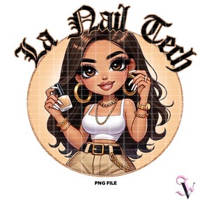 La Nail Tech Old School Chicana PNG Old School Chola Chibi-stijl Latina-ontwerp voor sublimatie | Digitale download
